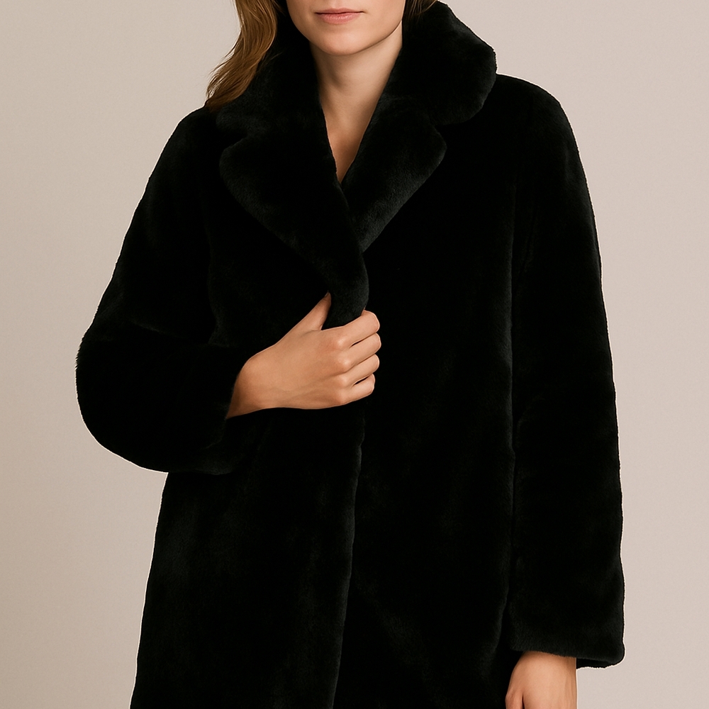 Braand New Dkny Elegant Black Faux Fur Coat